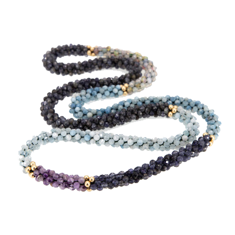  Park & Lex  Beaded gemstone necklace: aquamarine, Iolite and gold  MSRP $675   917.714.8343  parklexnyc.com