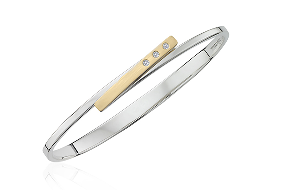 E.L Designs Sterling silver & 14k bar with 3 diamonds MSRP $905 800-828-1122 eldesigns.com