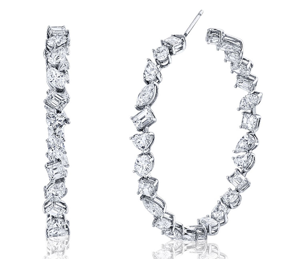 Norman Silverman Fancy shape diamond hoop earrings 7.95ctw in 18k white gold MSRP $45,000 213.687.3985 normansilverman.com