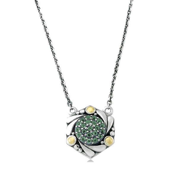 Samuel B Sterling silver & 18K gold pave birthstone necklace in emerald MSRP $299 516.466.1826 wholesale.samuelb.com