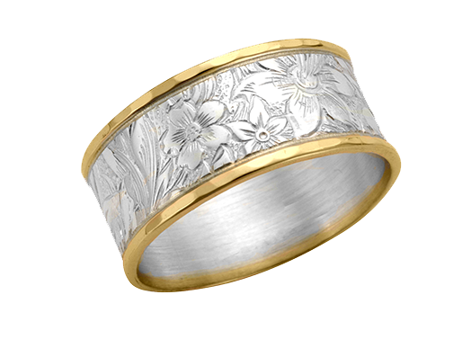 E.L. Designs Sterling & 14K, Victorian pattern pressed ring MSRP $650 800.828.1122 eldesigns.com