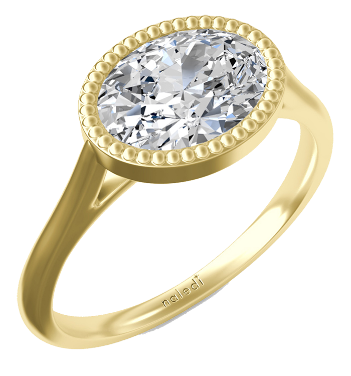 Naledi 14K Grace modern solitaire with milgrain detail  MSRP $665 312 372.0506 naledi.com