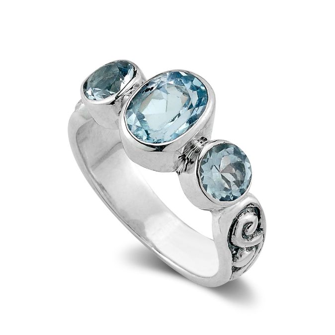 Samuel B Sterling silver oval & round blue topaz 3-Stone “Udaya Ring” MSRP $119 wholesale.samuelb.com 516.455.1826