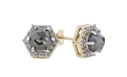 Aiya Designs 14k yellow gold salt and pepper hexagon earrings MSRP $3999 AiyaDesigns.com 888.427.8886