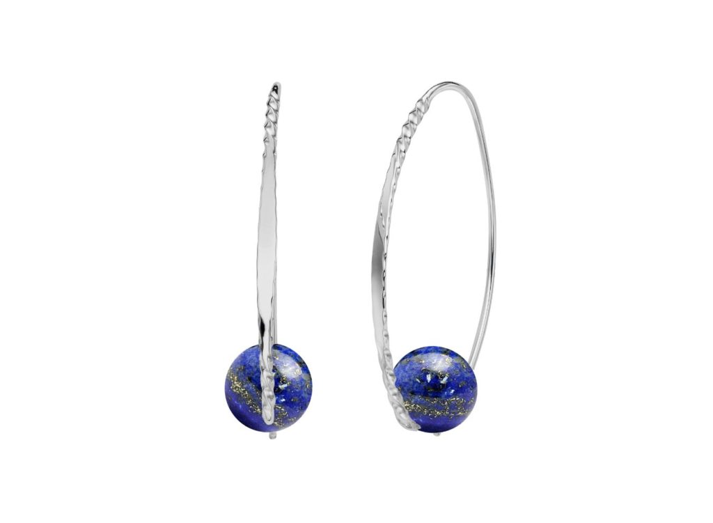 E. L. Desings Sterling silver with 8mm lapis bead earring. MSRP $200 eldesigns.com 800.828.1122