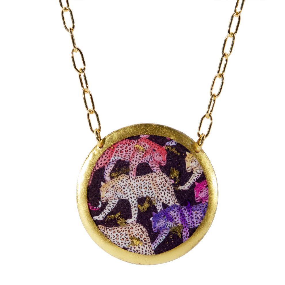 Evocateur Multi leopard 22k gold leaf and enamel pendant MSRP $318 evacateurstyle.com 203.956.0705