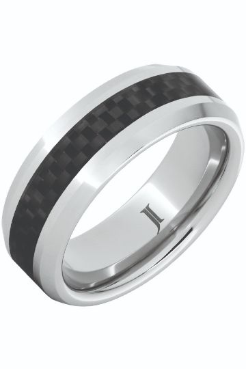 Jewelry Innovations Serinium Beveled band with black carbon fiber inlay MSRP $444 jewelryinnovations.com 800.872.6840
