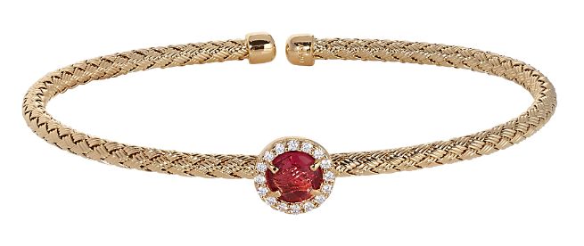 Kelly Waters Gold finish sterling silver cable cuff. Round pink stone, simulated diamonds MSRP $250 kellywaters.com 800.647.7017