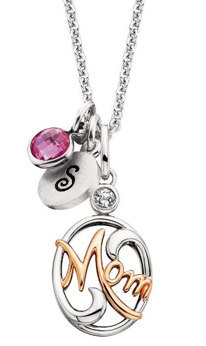 Mommy Chic by Berco Sterling silver round “Mom” pendant with rose gold overlay MSRP $120 bercojewelry.com 800.621.0668