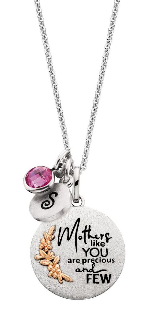 Mommy Chic by Berco Sterling silver engraved pendant with rose gold over silver floral details MSRP $150 bercojewelry.com 800.621.0668