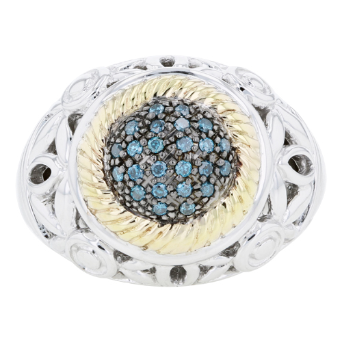 PiYaRo Luxury silver ring with blue diamonds and gold MSRP $999 piyaro.com 888.427.8886